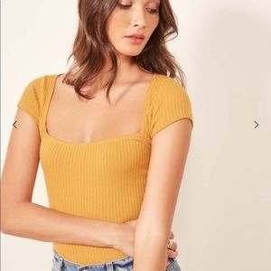 Reformation Gold Bardot Top Tee XS Gold